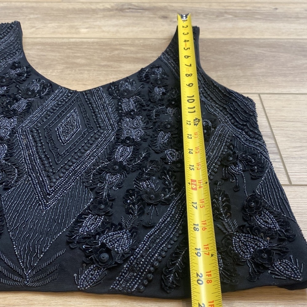 Sally LaPointe Black Beaded Embellished Formal Tank Crop Top Whimsigoth Couture - Picture 15 of 16